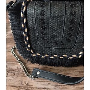Zara- Black Woven Crossbody With Fringe Detail